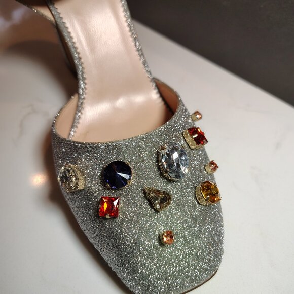 J. Crew Collection - Made in Italy Silver Glitter Vicky Pump with Jewels - Picture 2 of 6